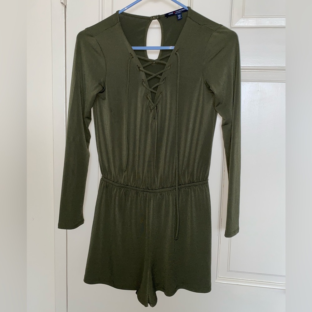 Olive green long sleeved romper from One Clothing